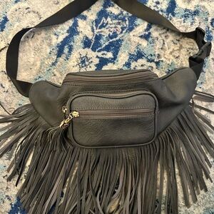 Faux leather fringe belt bag